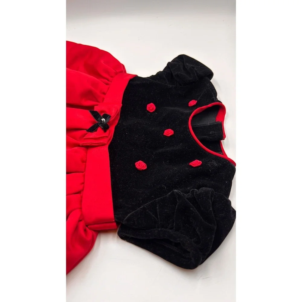 Youngland Baby Girl Red Black Velvet Rose Dress Bloomers Bow 18M Valentine dress